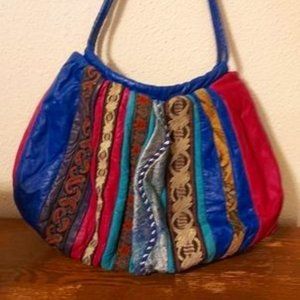 Vintage Viva of California Unique Leather Multicolored Tote Handbag
